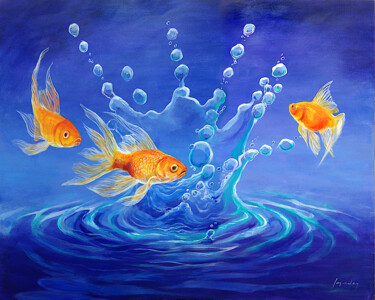 Pintura intitulada "GOLDFISH XLVII" por Daniel Loveday, Obras de arte originais, Acrílico Montado em Outro painel rígido