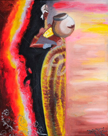 Painting titled "« FEMME A LA CRUCHE…" by Danygil, Original Artwork, Oil