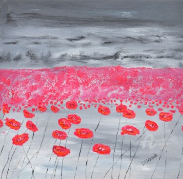 Картина под названием "Poppies In The Rain" - Daniel Urbaník, Подлинное произведение искусства, Масло