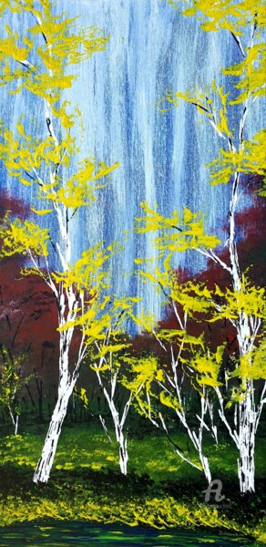 Painting titled "Heavenly Birches 3" by Daniel Urbaník, Original Artwork, Acrylic