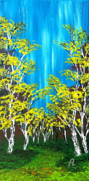 Painting titled "Heavenly Birches 4" by Daniel Urbaník, Original Artwork, Acrylic