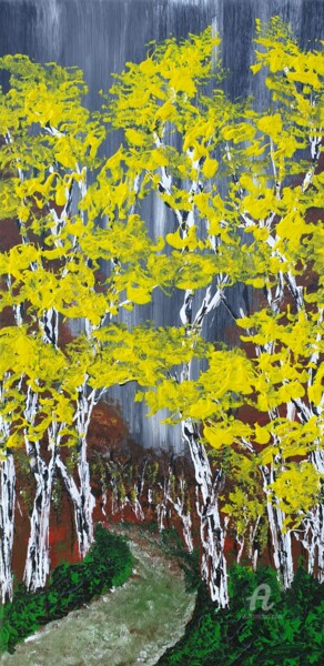 Painting titled "Heavenly Birches 5" by Daniel Urbaník, Original Artwork, Acrylic