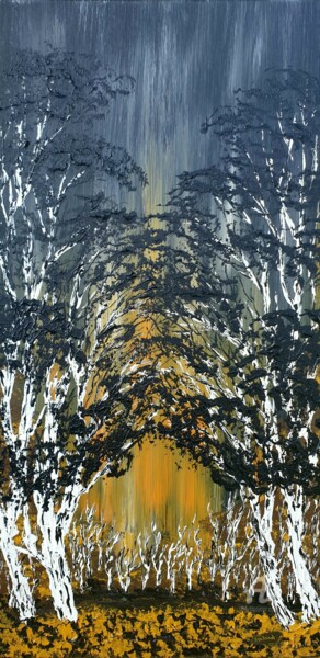 Malarstwo zatytułowany „Birch Eclipse” autorstwa Daniel Urbaník, Oryginalna praca, Akryl