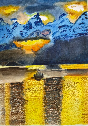 Ζωγραφική με τίτλο "Золотой закат" από Даниил Кудряшов, Αυθεντικά έργα τέχνης, Ακουαρέλα