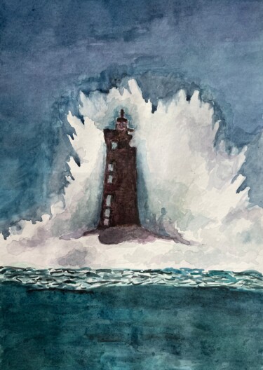 Картина под названием "Стихия и маяк" - Даниил Кудряшов, Подлинное произведение искусства, Акварель Установлен на Деревянная…