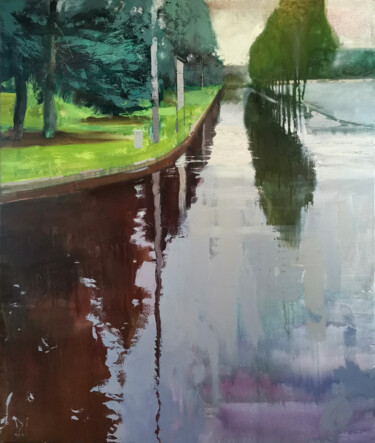 Painting titled "Gorky Park" by Daniil Mikhailov, Original Artwork, Oil Mounted on Wood Stretcher frame