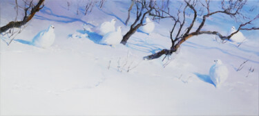 Malarstwo zatytułowany „Winter birds” autorstwa Danil Danilovskii, Oryginalna praca, Olej Zamontowany na Drewniana rama noszy