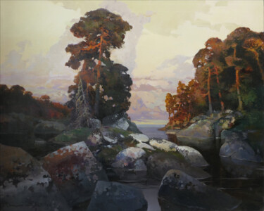 Peinture intitulée "Land of stones" par Danil Danilovskii, Œuvre d'art originale, Huile Monté sur Châssis en bois