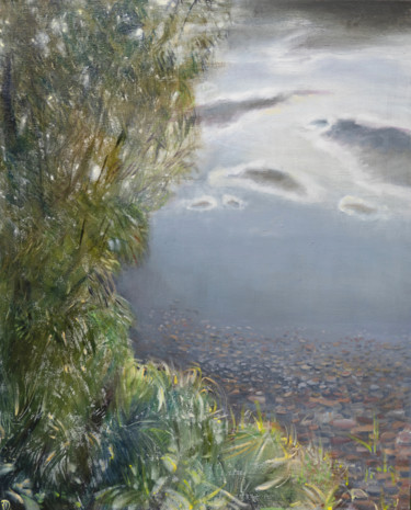 Pittura intitolato "Reflection oil land…" da Masha Danilovskaia, Opera d'arte originale, Olio