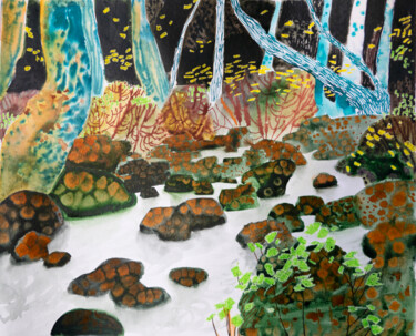 Malerei mit dem Titel "Forest river" von Masha Danilovskaia, Original-Kunstwerk, Aquarell