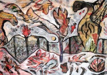 Текстильное искусство под названием "Plateau" - Danjana Brandes, Подлинное произведение искусства, Акрил Установлен на Дерев…
