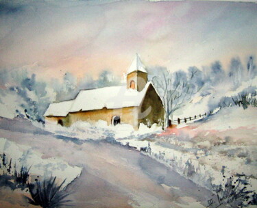 Pittura intitolato "Eglise de montagne…" da Dany, Opera d'arte originale, Acquarello