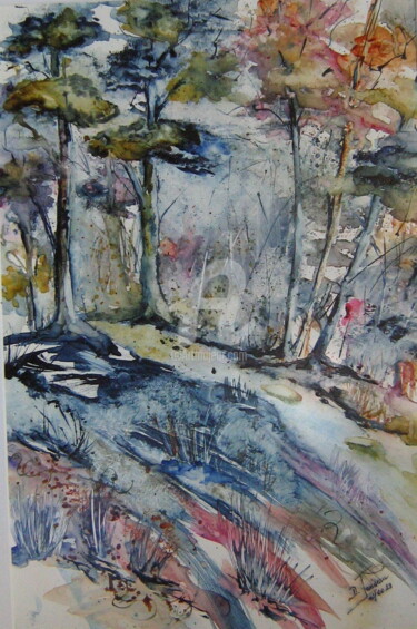 Pintura intitulada "Balade en forêt" por Dany, Obras de arte originais, Aquarela