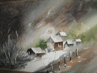 Картина под названием "Tempête de neige" - Dany, Подлинное произведение искусства, Акварель