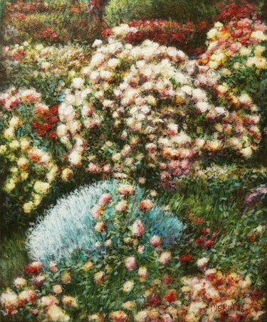 Painting titled "Garden 3" by Danko Merin, Original Artwork, Oil Mounted on Wood Panel
