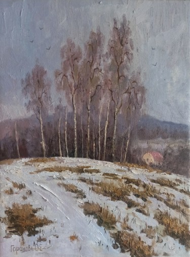 Peinture intitulée "Birches in Blizhnevo" par Olga Goryunova, Œuvre d'art originale, Huile