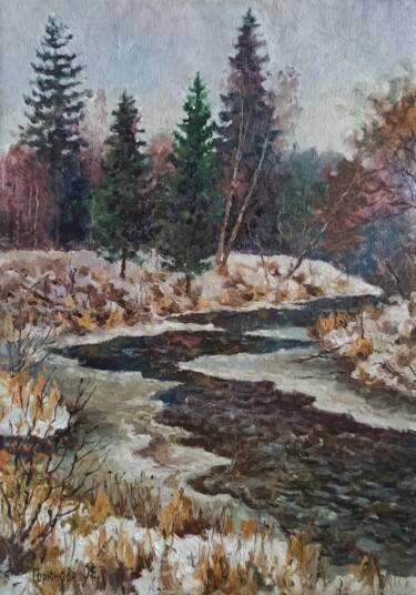 Painting titled "November in Verbilky" by Olga Goryunova, Original Artwork, Oil