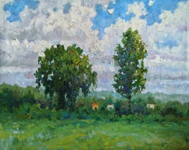 Painting titled "Trees in the field" by Olga Goryunova, Original Artwork, Oil