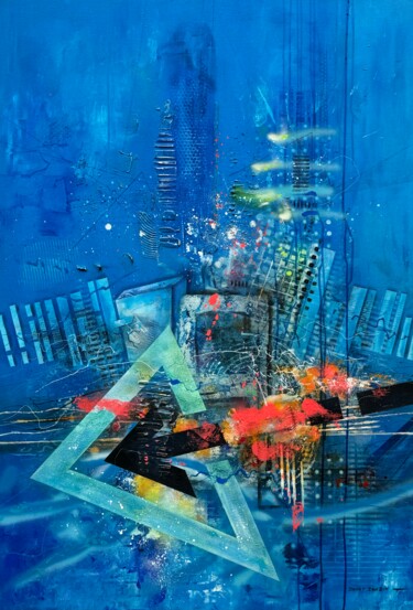 「Blue in my mind」というタイトルの絵画 Danny Dandinによって, オリジナルのアートワーク, アクリル ウッドストレッチャーフレームにマウント
