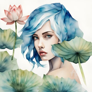 Digitale Kunst mit dem Titel "Désir En Bleu" von Danta Albers, Original-Kunstwerk, Aquarell