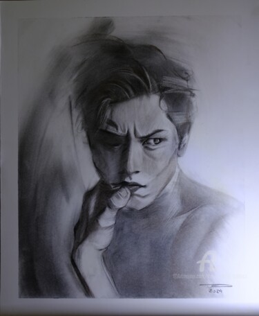 Painting titled "Que puis-je faire?" by Danut Lucian Tolnacs, Original Artwork, Charcoal