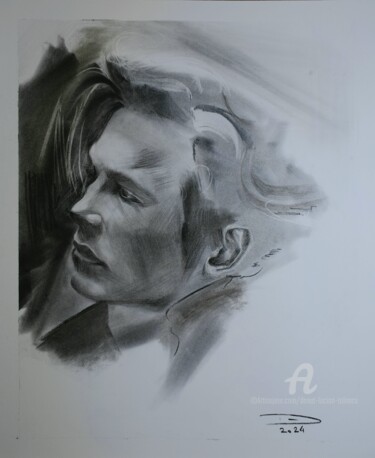 Drawing titled "Echoes of Serenity" by Danut Lucian Tolnacs, Original Artwork, Charcoal