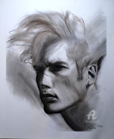 Painting titled "Echoes of Intensity" by Danut Lucian Tolnacs, Original Artwork, Charcoal