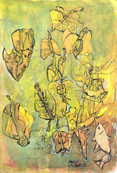 Disegno intitolato "Z motylkami" da Danuta Elzbieta Czyzyk, Opera d'arte originale, Acquarello