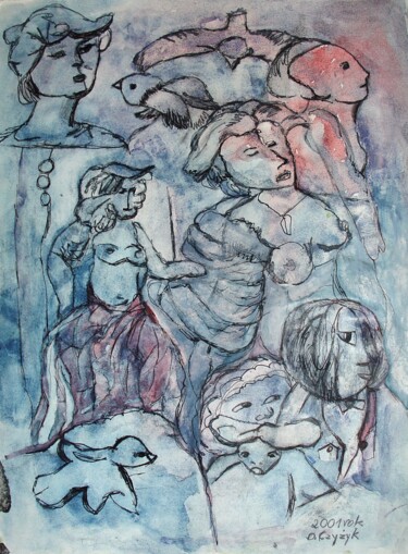 Tekening getiteld "Odkryte piersi" door Danuta Elzbieta Czyzyk, Origineel Kunstwerk, Aquarel