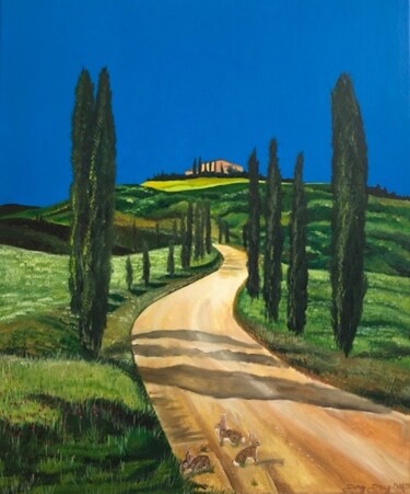 Pintura intitulada "La Toscane et les 3…" por Dany Drug, Obras de arte originais, Óleo
