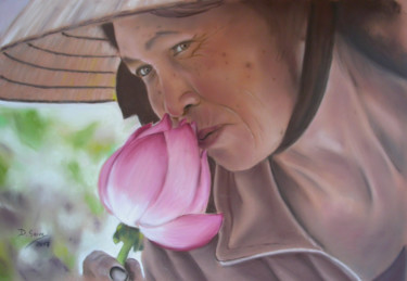 Dessin intitulée "Fleur de lotus" par Dany Serva, Œuvre d'art originale, Pastel