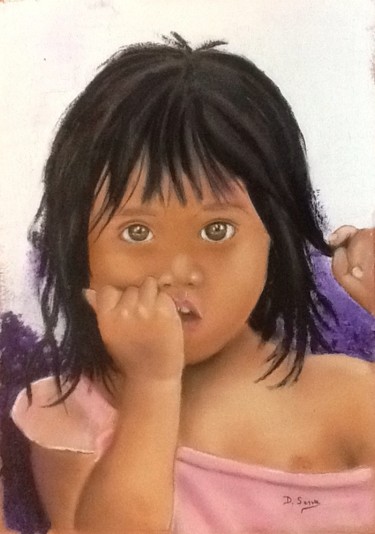 Peinture intitulée ""Petite Cambodgienn…" par Dany Serva, Œuvre d'art originale, Pastel