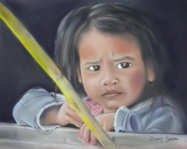 Drawing titled ""Fillette du Laos"" by Dany Serva, Original Artwork, Pastel