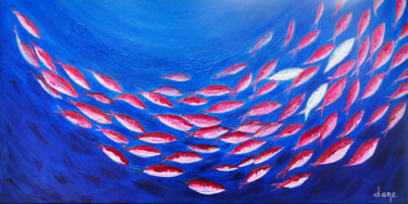 Painting titled "Le banc de poissons…" by Dane, Original Artwork, Acrylic Mounted on Wood Stretcher frame