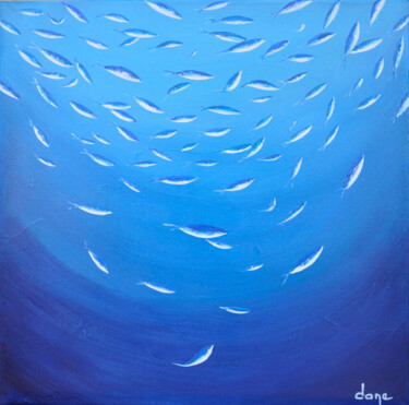 Malarstwo zatytułowany „Les sardines” autorstwa Dane, Oryginalna praca, Akryl Zamontowany na Drewniana rama noszy