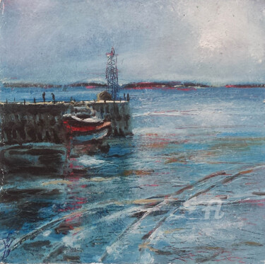 Peinture intitulée "Cancale, la jetée" par Dany Wattier, Œuvre d'art originale, Huile