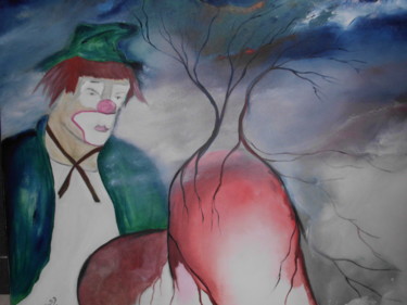 Peinture intitulée "le clown au cœur br…" par Dany Bouts, Œuvre d'art originale, Huile