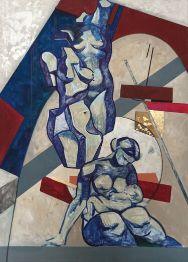 「" Мать и дитя"」というタイトルの絵画 Дарья Мазурによって, オリジナルのアートワーク, テンペラ ウッドパネルにマウント