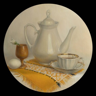 Peinture intitulée "Натюрморт с чайником" par Daria Rysakova, Œuvre d'art originale, Huile