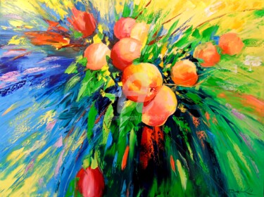 Картина под названием "Branch of ripe appl…" - Olha, Подлинное произведение искусства, Масло