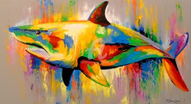 Painting titled "Shark" by Olha, Original Artwork, Oil