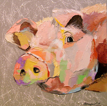 Peinture intitulée "Pig" par Olha, Œuvre d'art originale, Huile