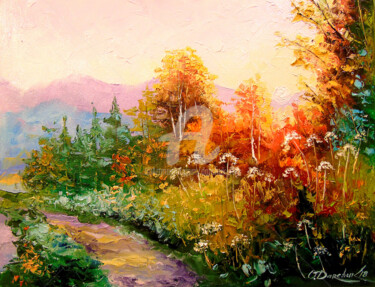Painting titled "The road in autumn…" by Olha, Original Artwork, Oil