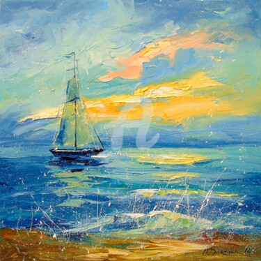 Peinture intitulée "Sailboat at dawn" par Olha, Œuvre d'art originale, Huile
