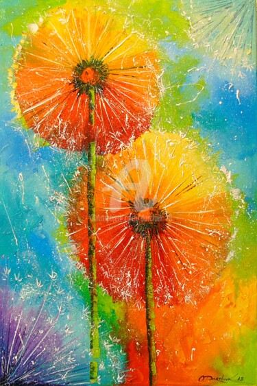 Painting titled "Dandelions" by Olha, Original Artwork, Oil