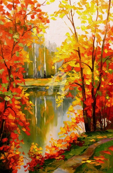 Pintura intitulada "Golden autumn" por Olha, Obras de arte originais, Óleo