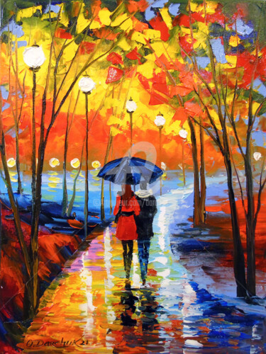 Pintura intitulada "Romantic walk in th…" por Olha, Obras de arte originais, Óleo