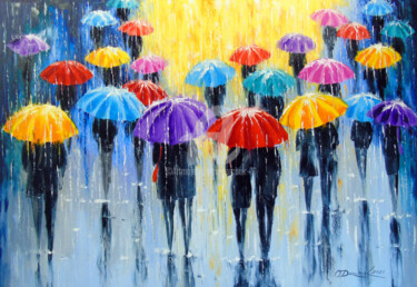 Peinture intitulée "Rain in colorful um…" par Olha, Œuvre d'art originale, Huile