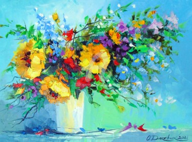 Painting titled "summer    flowers" by Olha, Original Artwork, Oil