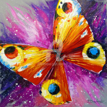 Schilderij getiteld "Butterfly in flight" door Olha, Origineel Kunstwerk, Olie Gemonteerd op Frame voor houten brancard